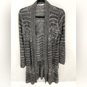Soft Surroundings Tunic Duster Cardigan Sweater Medium Black gray Open Knit. L1